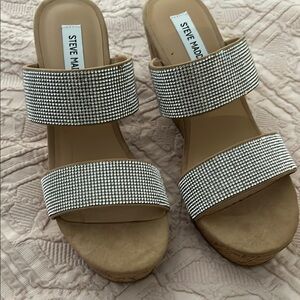 Steve Madden Silver Rhinestone Wedge Sandals